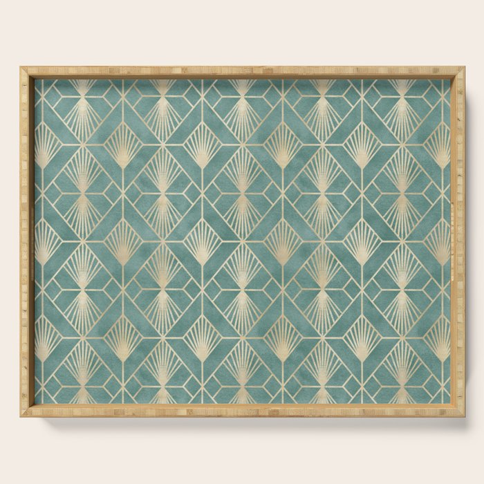 Art Deco Diamonds in Teal and Gold Serving Tray Gallery Image 1