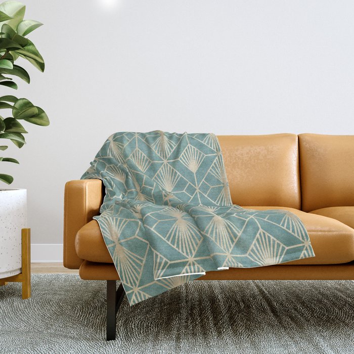 Art Deco Diamonds in Teal and Gold Throw Blanket Gallery Image 1