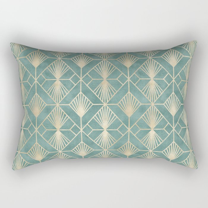 Art Deco Diamonds in Teal and Gold Rectangular Pillow Gallery Image 2