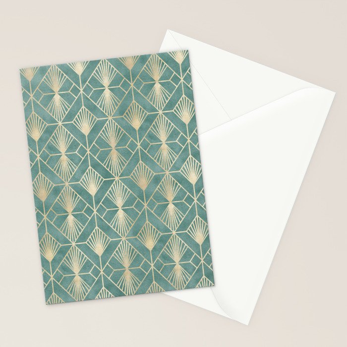 Art Deco Diamonds in Teal and Gold Stationery Card Gallery Image 2