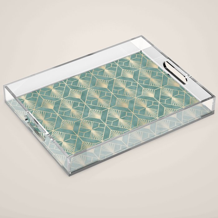 Art Deco Diamonds in Teal and Gold Acrylic Tray Gallery Image 1