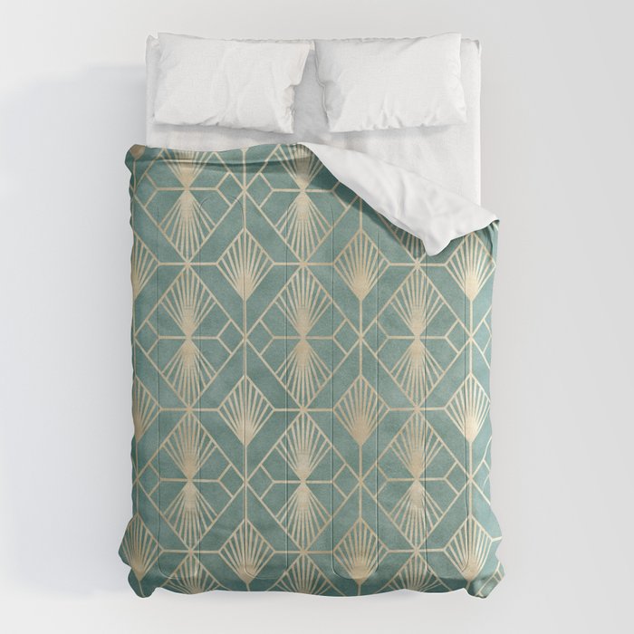Art Deco Diamonds in Teal and Gold Comforter Gallery Image 6
