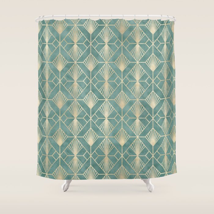Art Deco Diamonds in Teal and Gold Shower Curtain Gallery Image 1