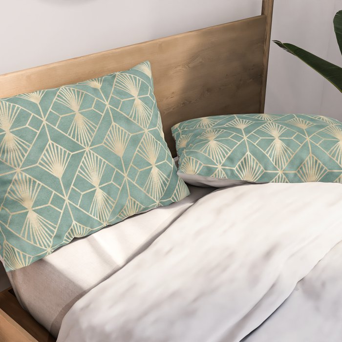 Art Deco Diamonds in Teal and Gold Pillow Sham Gallery Image 2