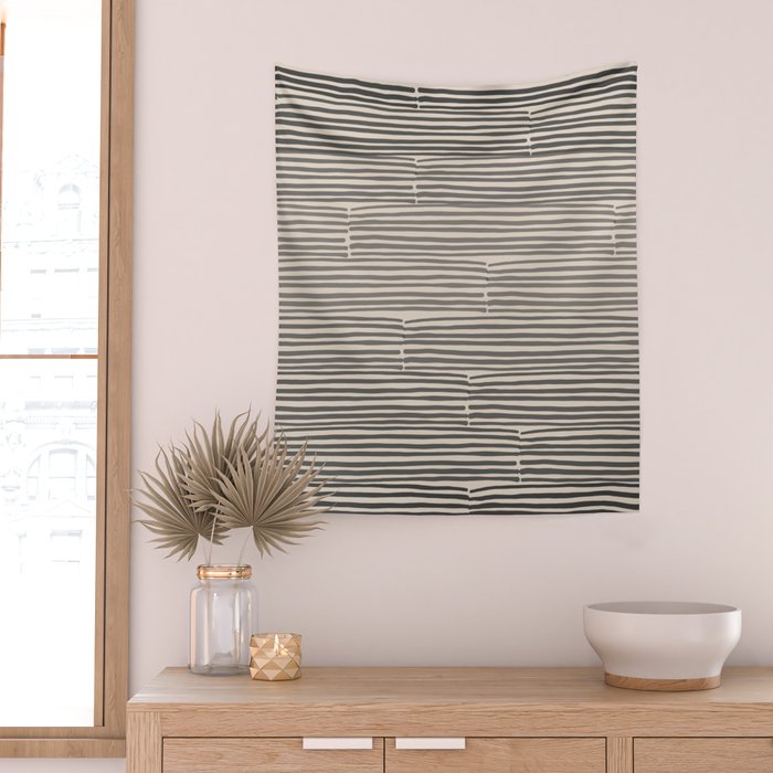 hand drawn light lines â charcoal Wall Tapestry Gallery Image 2