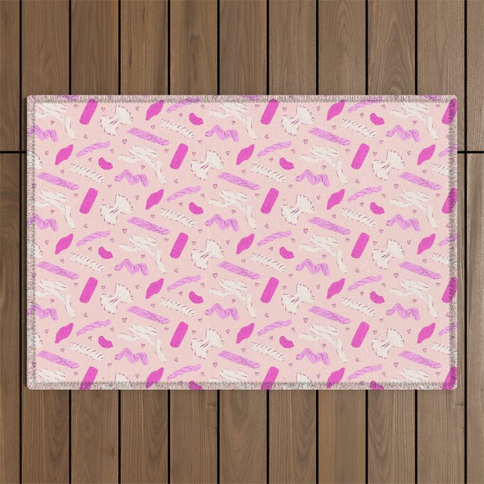 Pasta Noodles in Pink  Outdoor Rug Gallery Image 1
