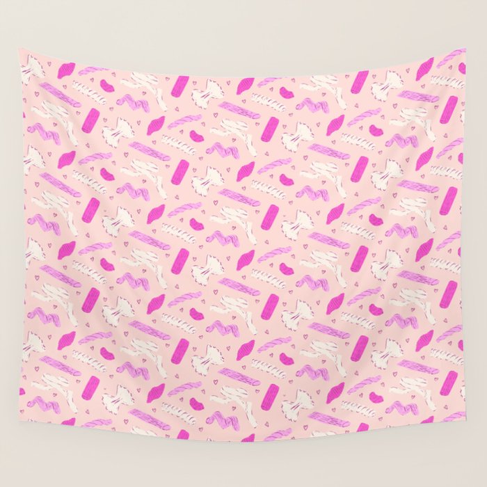 Pasta Noodles in Pink  Wall Tapestry Gallery Image 4