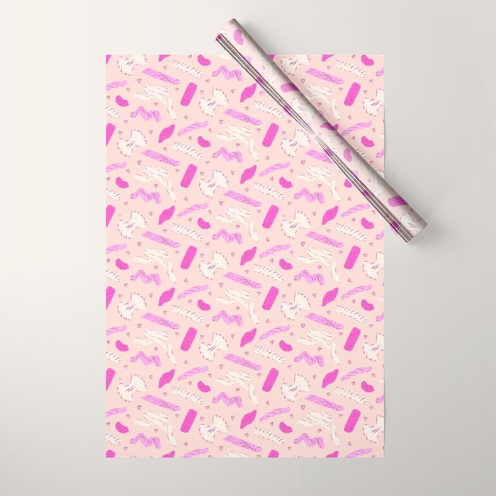 Pasta Noodles in Pink  Wrapping Paper Gallery Image 1