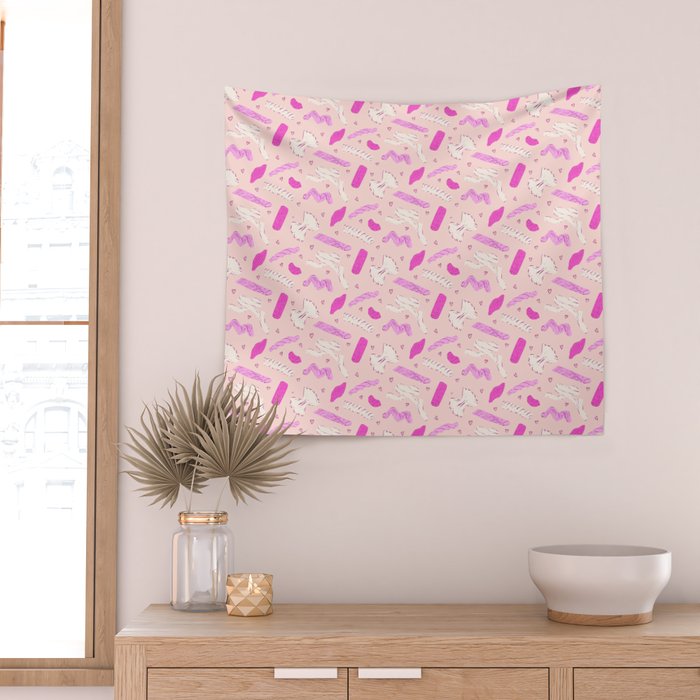 Pasta Noodles in Pink  Wall Tapestry Gallery Image 2