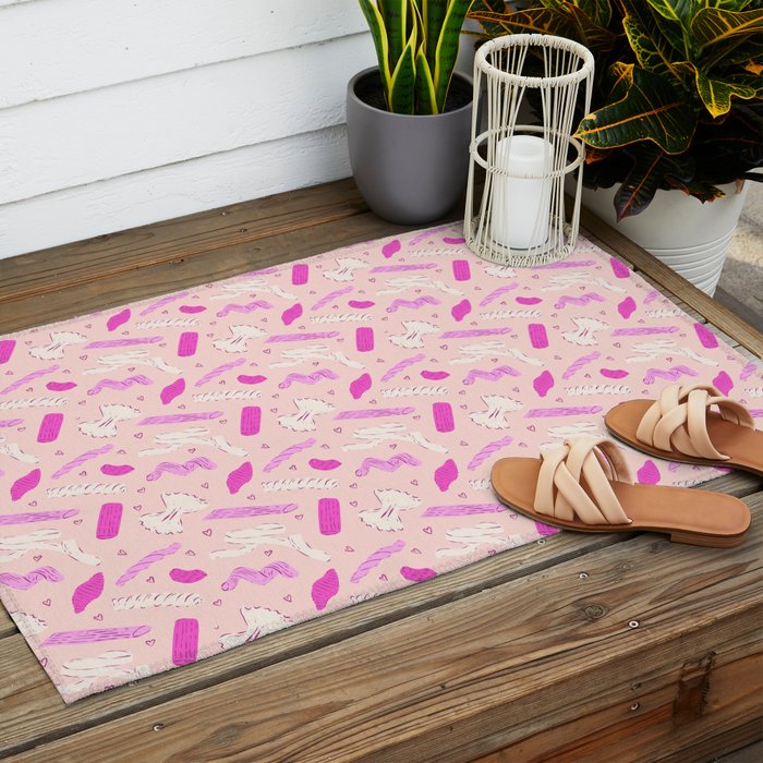 Pasta Noodles in Pink  Outdoor Rug Gallery Image 2