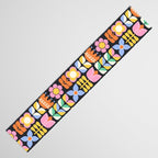 Retro Folk & Floral Colorful Pastel Flower Grid Black Table Runner Gallery Image 3