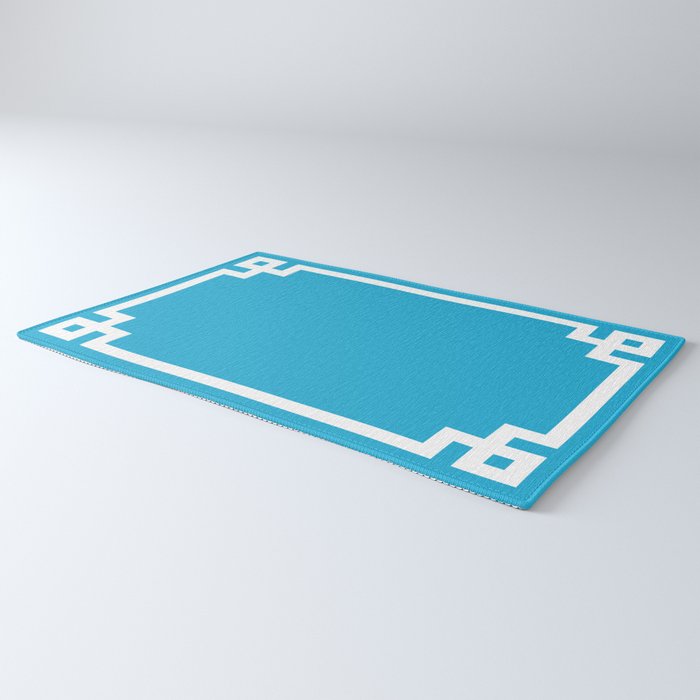 Bright Sky Blue and White Greek Key Border Rug Gallery Image 3