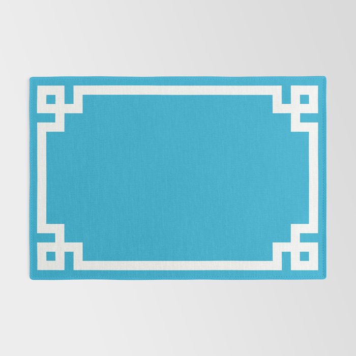 Bright Sky Blue and White Greek Key Border Rug Gallery Image 2