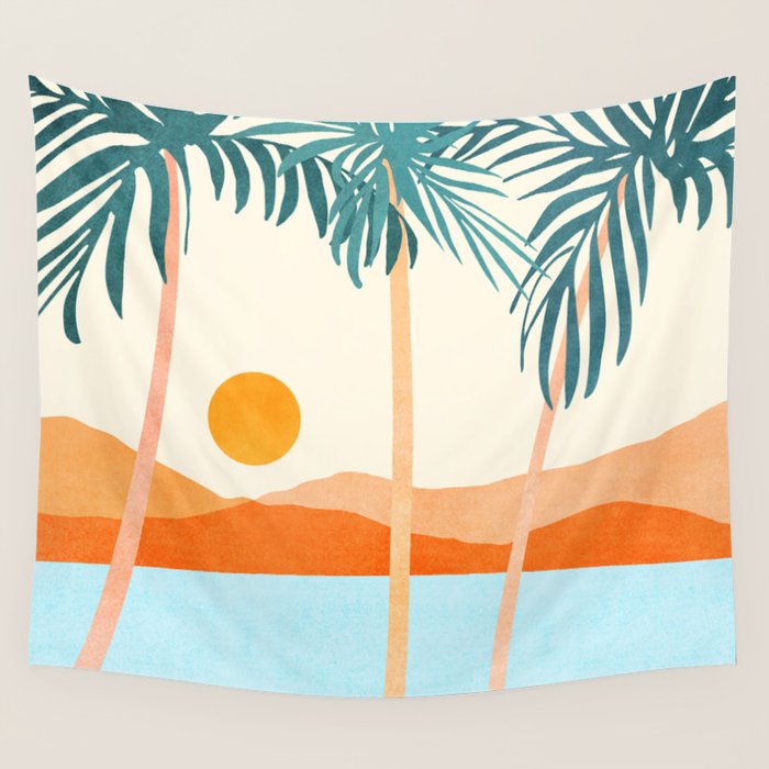 Palm Island Sunset Landscape Wall Tapestry Gallery Image 4