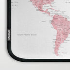 Light pink, muted pink and dusty pink watercolor world map with cities Laptop Sleeve Gallery Image 3