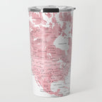 Light pink, muted pink and dusty pink watercolor world map with cities Travel Mug Gallery Image 1