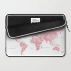 Light pink, muted pink and dusty pink watercolor world map with cities Laptop Sleeve Gallery Image 2