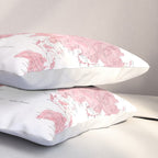 Light pink, muted pink and dusty pink watercolor world map with cities Pillow Sham Gallery Image 3