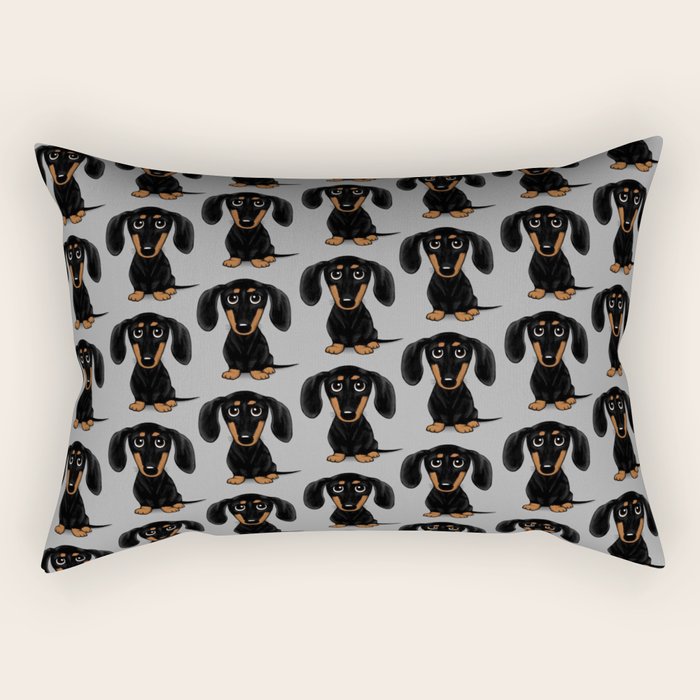 Black and Tan Dachshund | Cute Cartoon Wiener Dog Rectangular Pillow Gallery Image 1