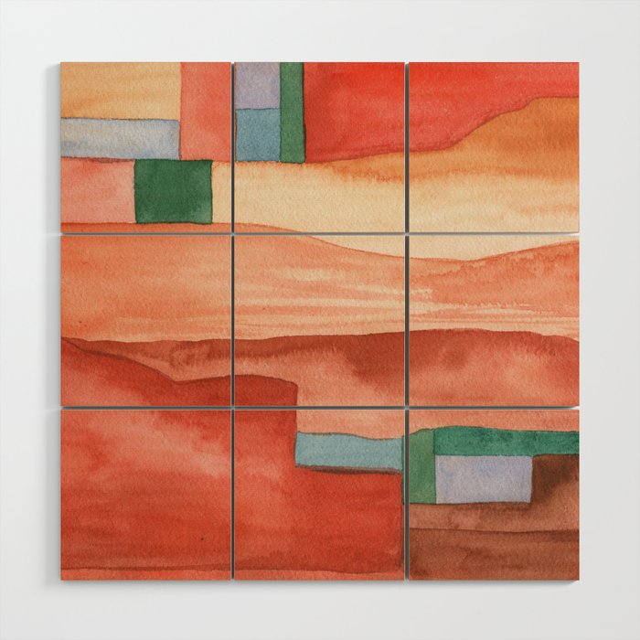 Abstract Desert Landscape Watercolor Wood Wall Art Gallery Image 1