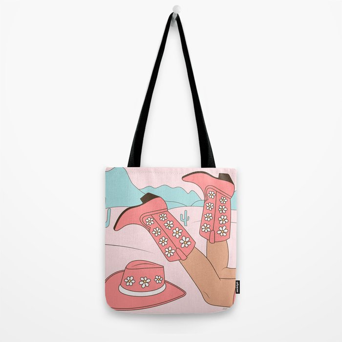 Cute Desert Cowgirl Pink Cowboy Boots Daisy Tote Bag Gallery Image 2
