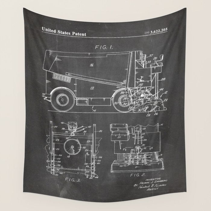 Ice Hockey Patent - Hockey Player Coach Team Art - Black Chalkboard Wall Tapestry Gallery Image 4
