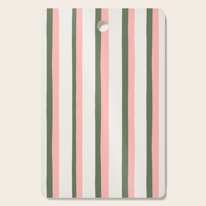 Hand Drawn Vertical Stripes Muted Green & Pink Cutting Board Gallery Image 1