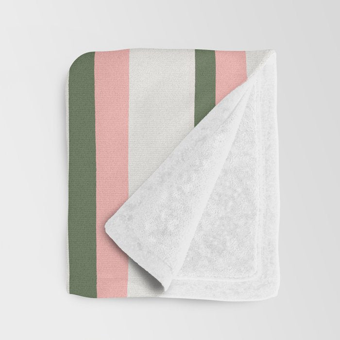 Hand Drawn Vertical Stripes Muted Green & Pink Throw Blanket Gallery Image 3