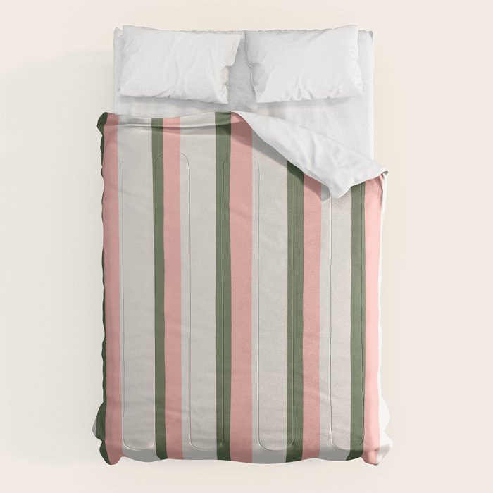 Hand Drawn Vertical Stripes Muted Green & Pink Comforter Gallery Image 6
