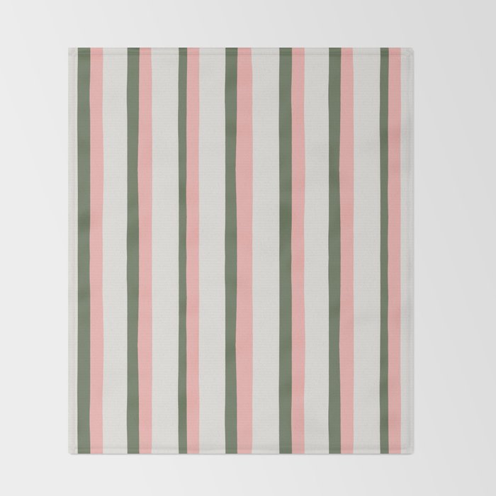 Hand Drawn Vertical Stripes Muted Green & Pink Throw Blanket Gallery Image 2
