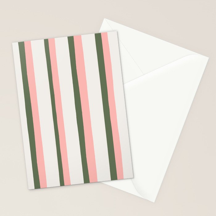 Hand Drawn Vertical Stripes Muted Green & Pink Stationery Card Gallery Image 2
