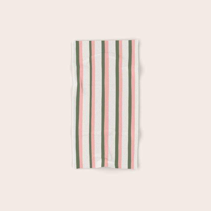 Hand Drawn Vertical Stripes Muted Green & Pink Bath Towel Gallery Image 1