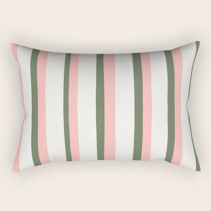 Hand Drawn Vertical Stripes Muted Green & Pink Rectangular Pillow Gallery Image 1
