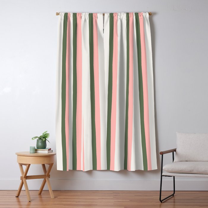 Hand Drawn Vertical Stripes Muted Green & Pink Window Curtain Gallery Image 5