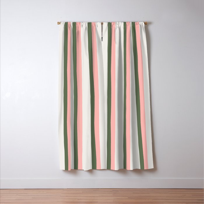 Hand Drawn Vertical Stripes Muted Green & Pink Window Curtain Gallery Image 3