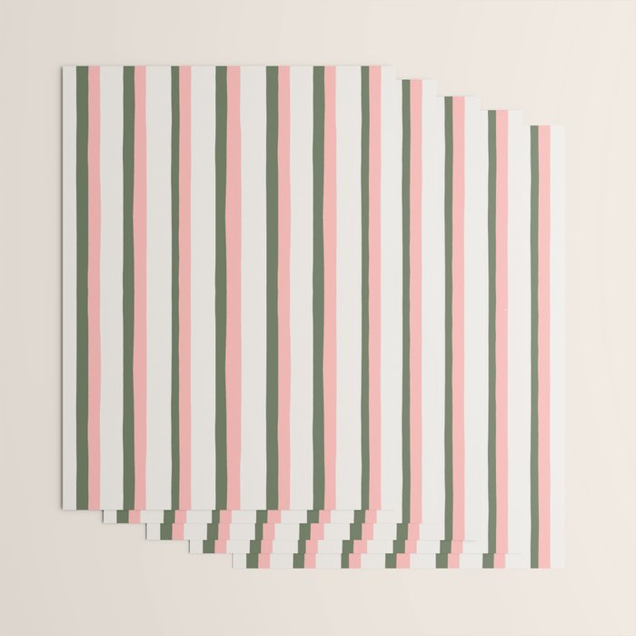 Hand Drawn Vertical Stripes Muted Green & Pink Wrapping Paper Gallery Image 3