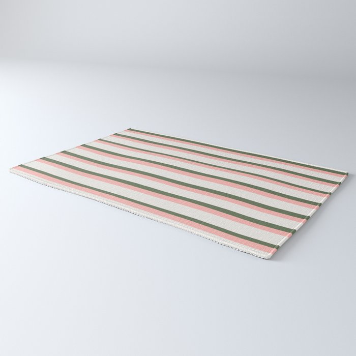 Hand Drawn Vertical Stripes Muted Green & Pink Rug Gallery Image 3
