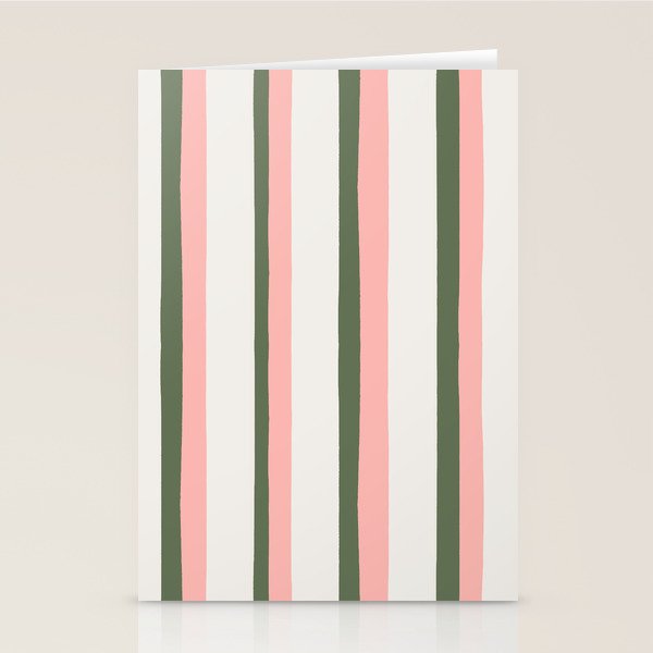 Hand Drawn Vertical Stripes Muted Green & Pink Stationery Card Gallery Image 2