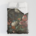 Still Life Parrot Tulips, Peonies, Hibiscus, Hydranga, Periwinkle Flowers in Vase by Jan de Heem Duvet Cover Gallery Image 6