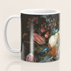 Still Life Parrot Tulips, Peonies, Hibiscus, Hydranga, Periwinkle Flowers in Vase by Jan de Heem Coffee Mug Gallery Image 3