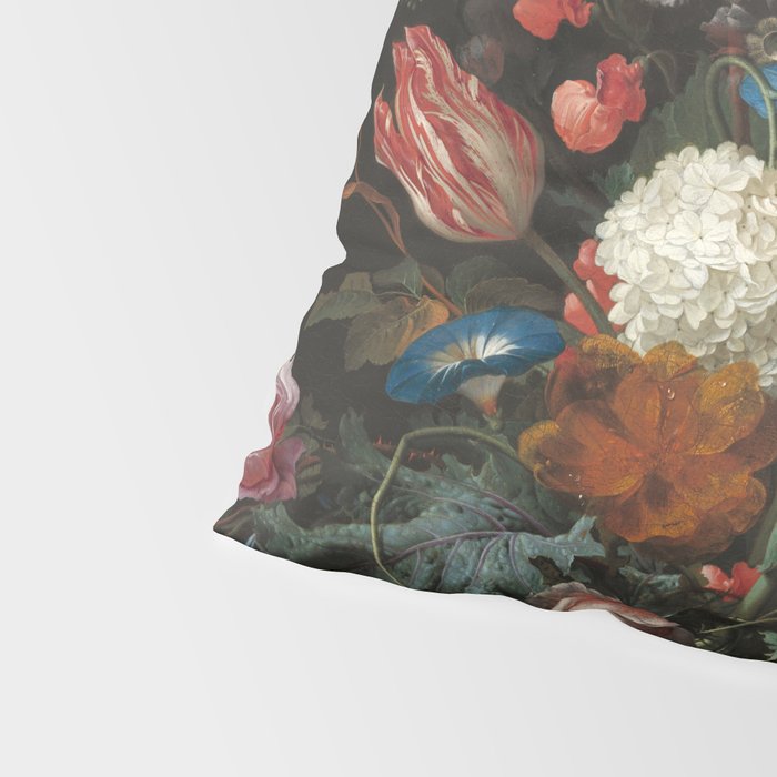 Still Life Parrot Tulips, Peonies, Hibiscus, Hydranga, Periwinkle Flowers in Vase by Jan de Heem Pillow Sham Gallery Image 4