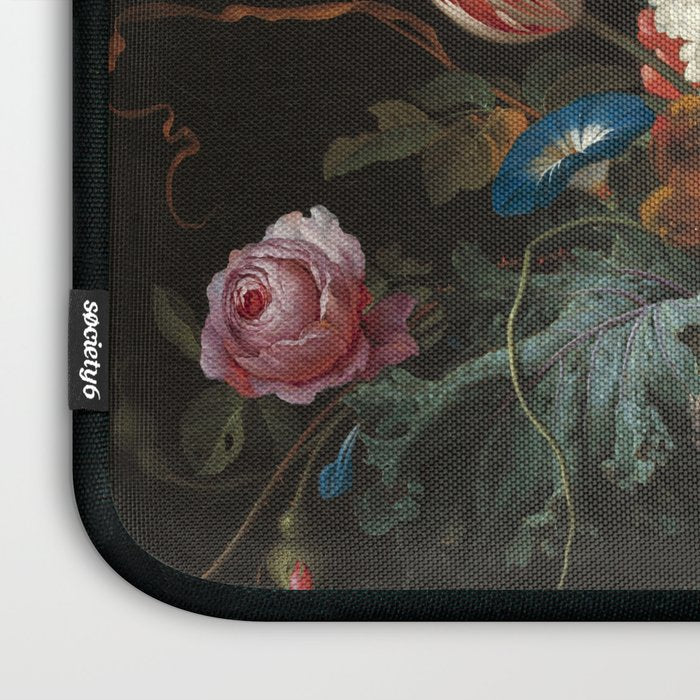 Still Life Parrot Tulips, Peonies, Hibiscus, Hydranga, Periwinkle Flowers in Vase by Jan de Heem Laptop Sleeve Gallery Image 3