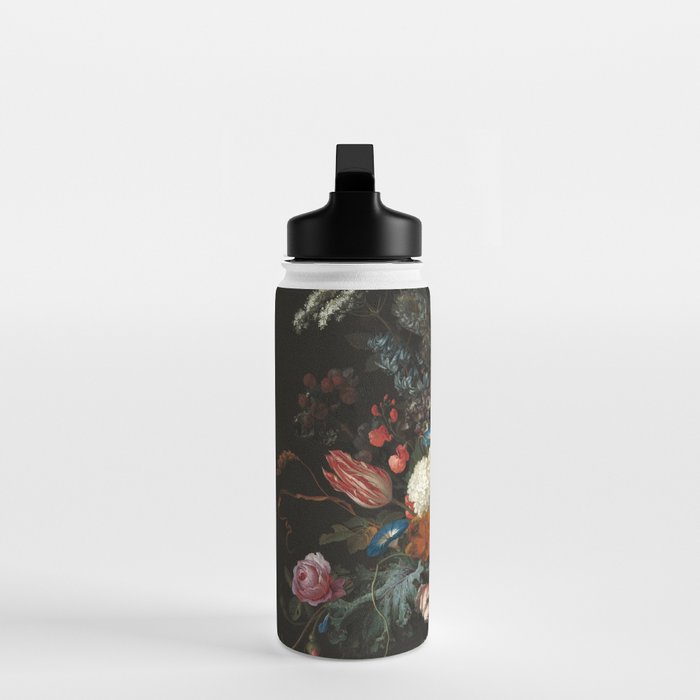 Still Life Parrot Tulips, Peonies, Hibiscus, Hydranga, Periwinkle Flowers in Vase by Jan de Heem Water Bottle Gallery Image 3