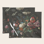 Still Life Parrot Tulips, Peonies, Hibiscus, Hydranga, Periwinkle Flowers in Vase by Jan de Heem Placemat Gallery Image 1