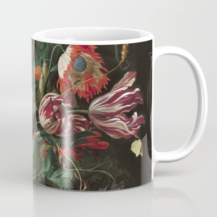Still Life Parrot Tulips, Peonies, Hibiscus, Hydranga, Periwinkle Flowers in Vase by Jan de Heem Coffee Mug Gallery Image 1