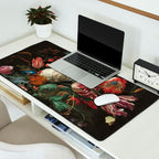 Still Life Parrot Tulips, Peonies, Hibiscus, Hydranga, Periwinkle Flowers in Vase by Jan de Heem Desk Mat Gallery Image 2