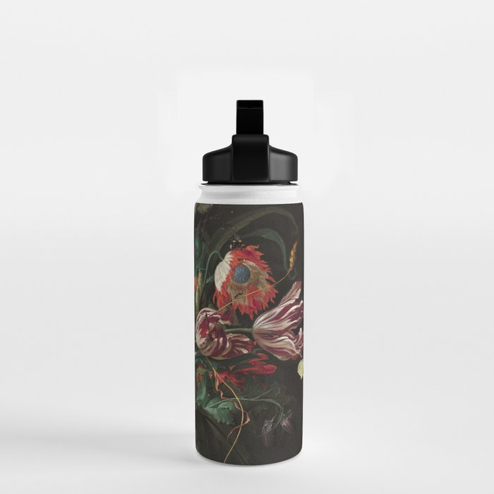 Still Life Parrot Tulips, Peonies, Hibiscus, Hydranga, Periwinkle Flowers in Vase by Jan de Heem Water Bottle Gallery Image 2