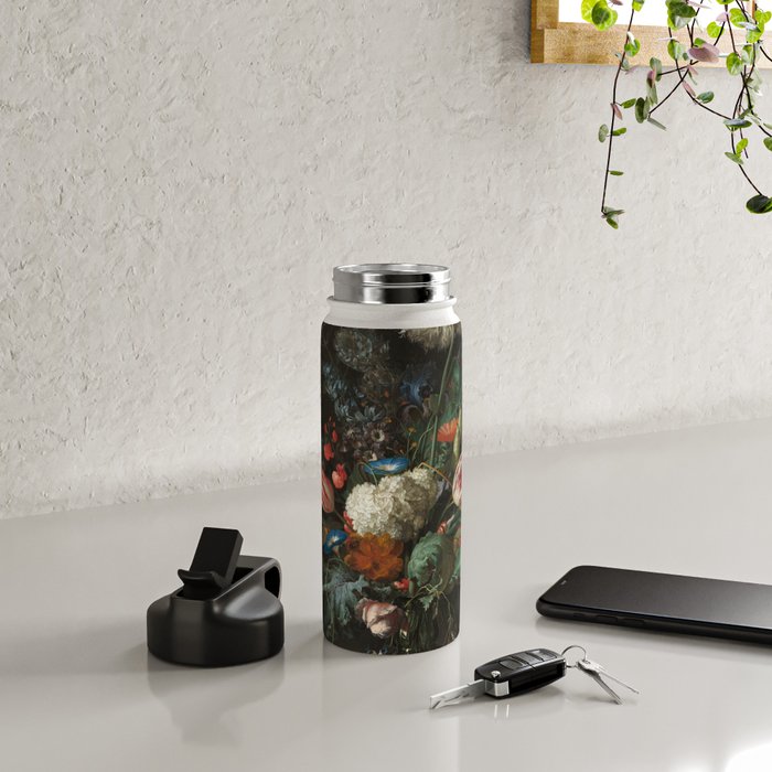 Still Life Parrot Tulips, Peonies, Hibiscus, Hydranga, Periwinkle Flowers in Vase by Jan de Heem Water Bottle Gallery Image 4