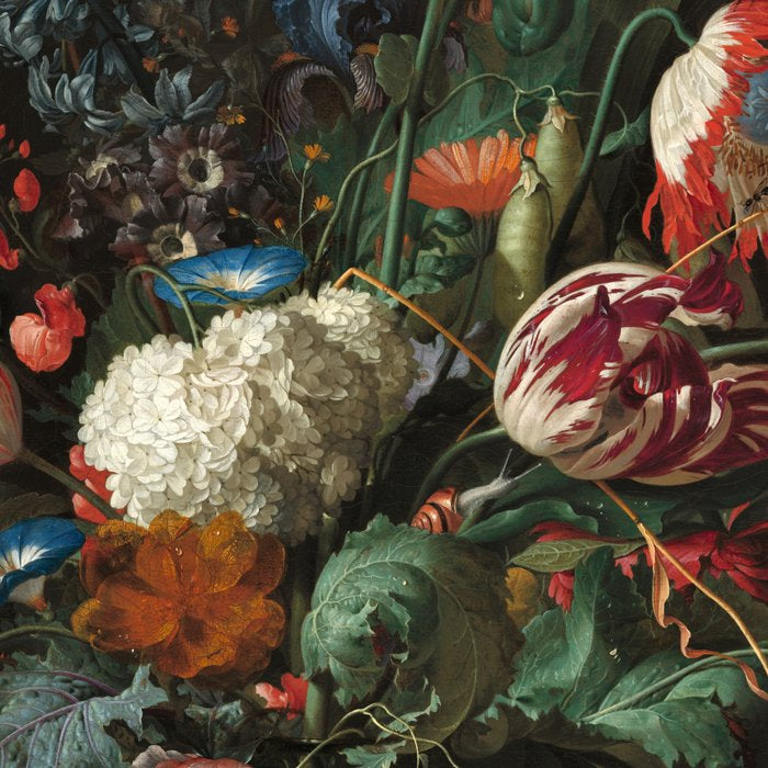 Still Life Parrot Tulips, Peonies, Hibiscus, Hydranga, Periwinkle Flowers in Vase by Jan de Heem Coffee Mug Gallery Image 2