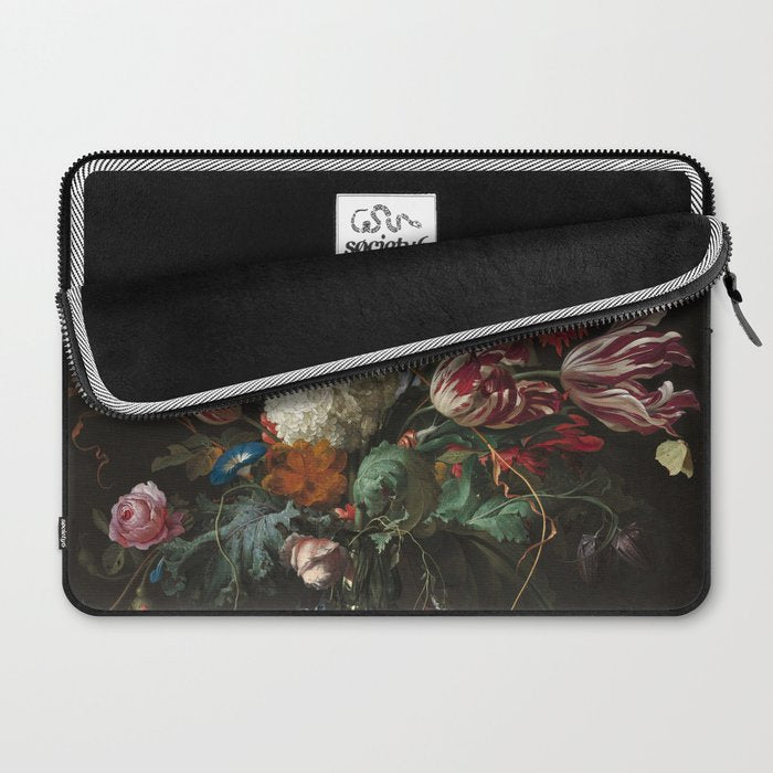 Still Life Parrot Tulips, Peonies, Hibiscus, Hydranga, Periwinkle Flowers in Vase by Jan de Heem Laptop Sleeve Gallery Image 2